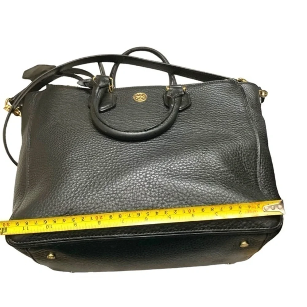 Tory Burch black pebbled leather double zipper bag with strap